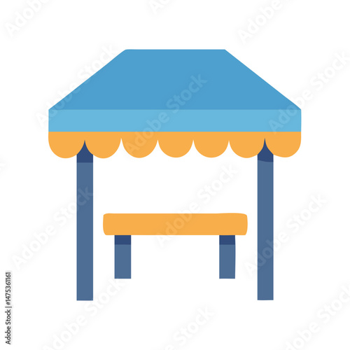 Minimalist flat illustration of park pavilion against black backdrop
