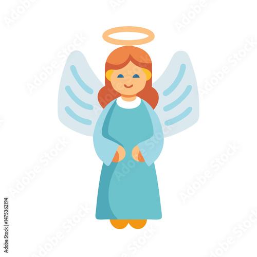 Cartoon angel with wings and halo against black background