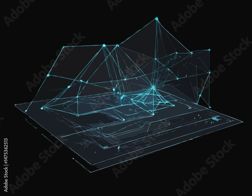 Futuristic Augmented Reality Interface Line Art with Geometric Shapes and Data Streams, Suitable for Sci-Fi and Technology Concepts.