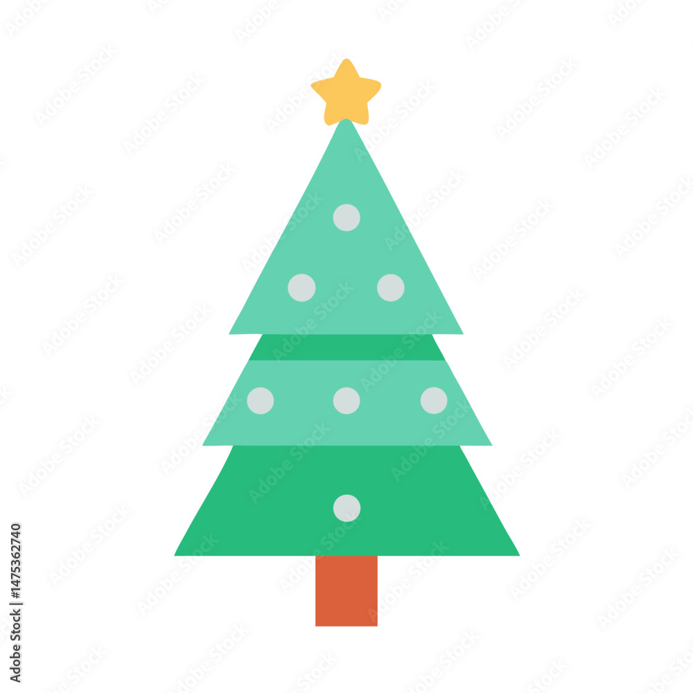 Fototapeta premium Simple cartoon Christmas tree icon against black background