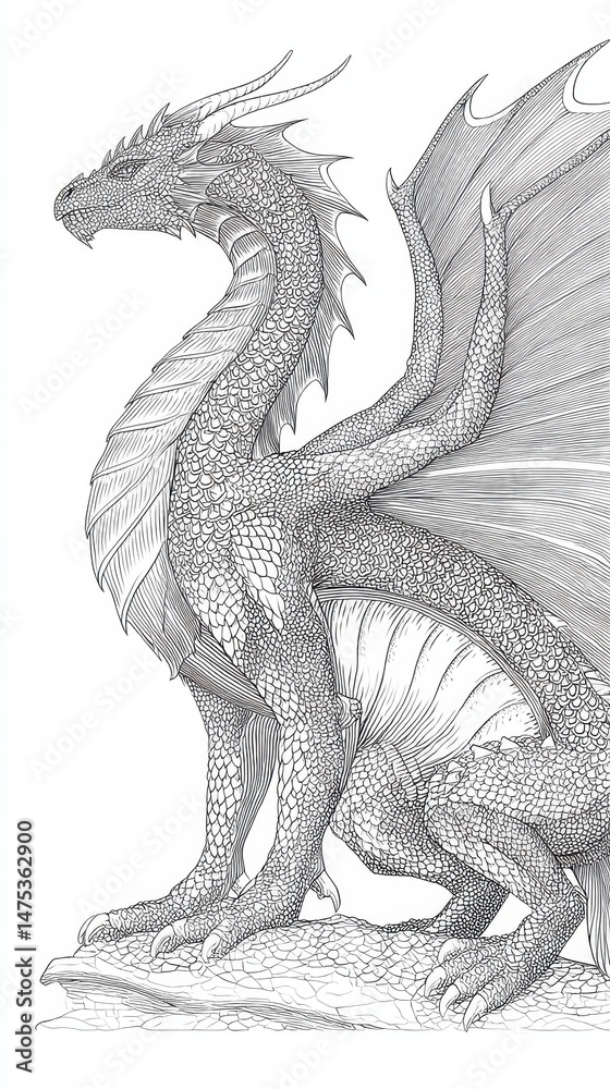 Obraz premium Detailed grayscale illustration of a mythical creature.