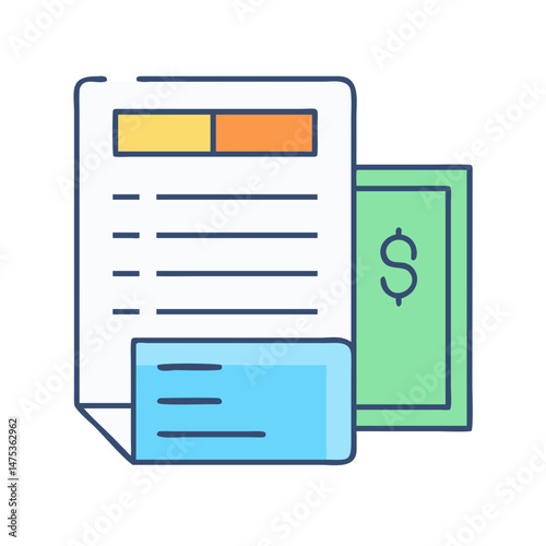 Invoice payment or document next to money icon design