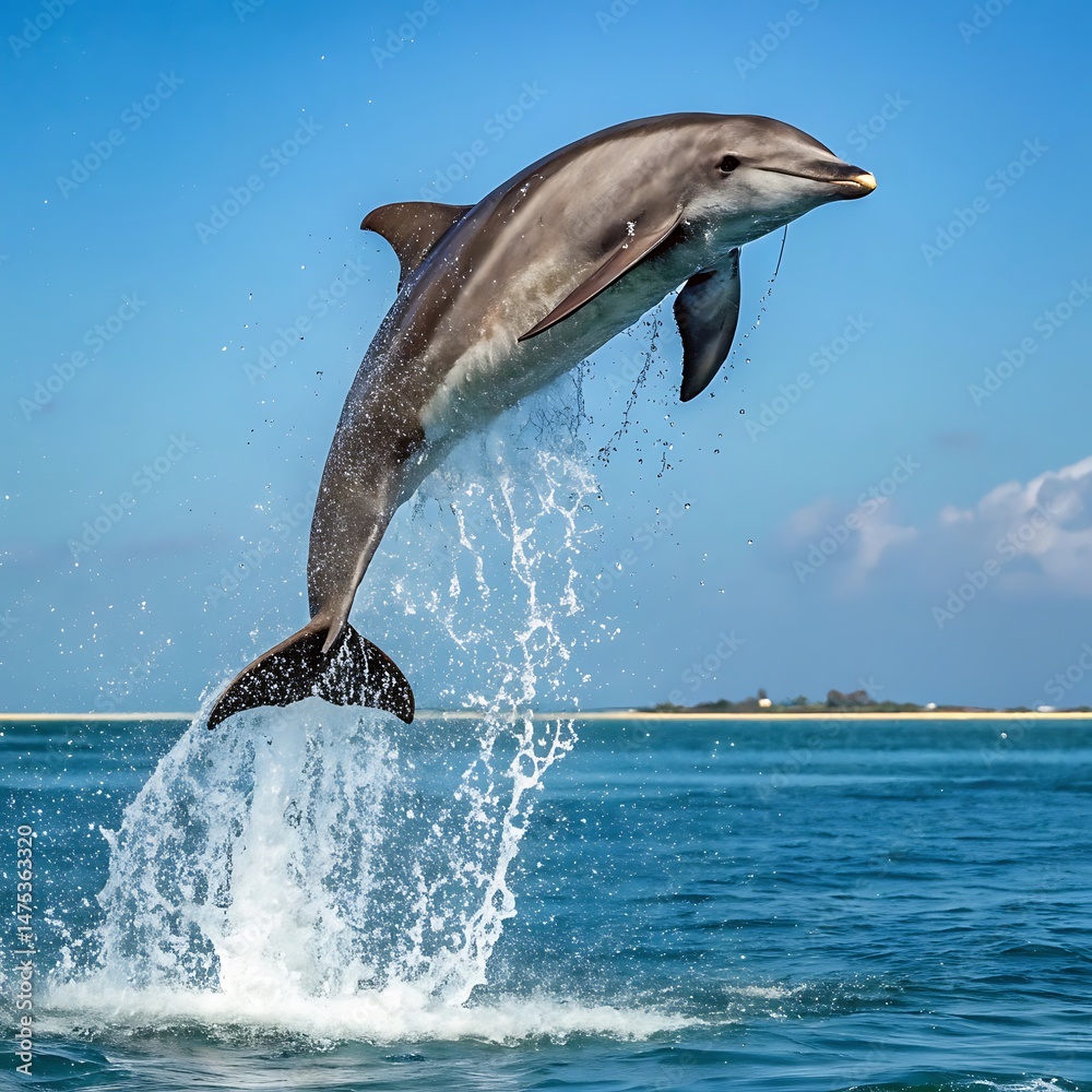 Fototapeta premium Stunning Dolphin Leaping: High-Res Ocean Wildlife Photo