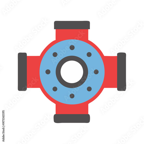 Red and blue pipe fitting illustration on White Background