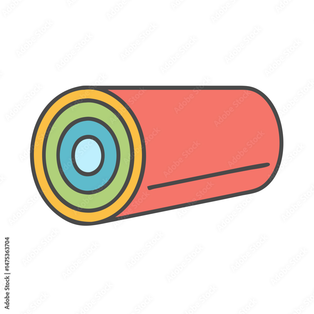 Rolled up mat illustration in vibrant colors on White Rolled up mat illustration in vibrant colors on White
