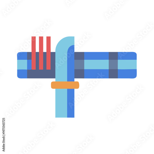 Cartoon axe cutting through a blue and grey lumber