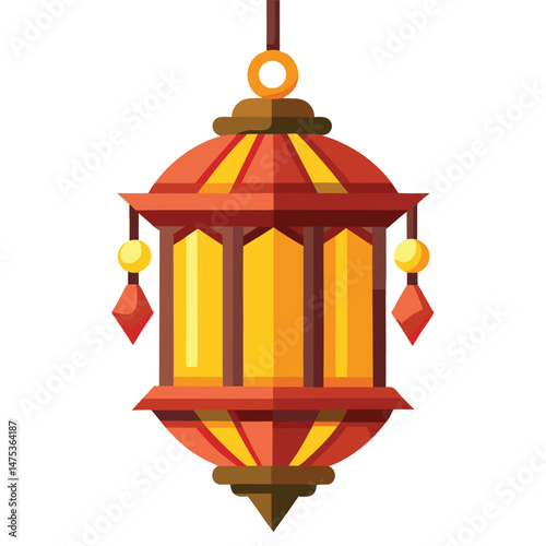 Vintage metal lantern illustration hangs from a tree, a light in nature's architecture