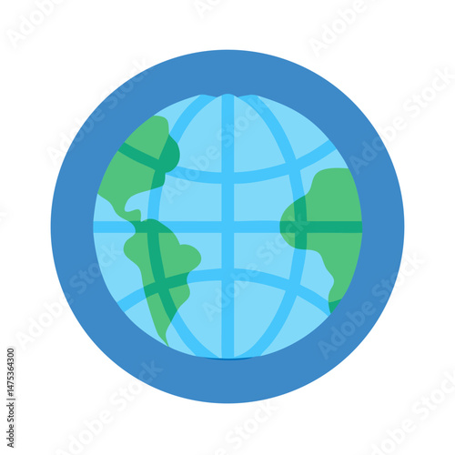 Globe icon featuring continents and meridians in flat style