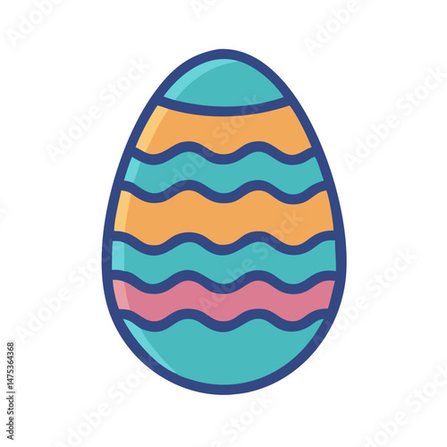 Brightly colored wavy striped Easter egg icon illustration