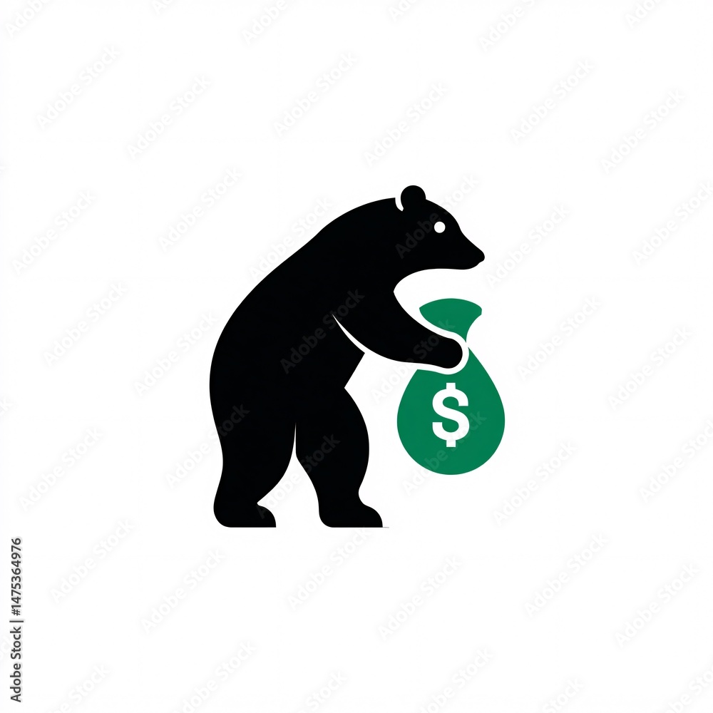 Fototapeta premium Minimalist Bear Silhouette Holding Money Bag for Business Concept
