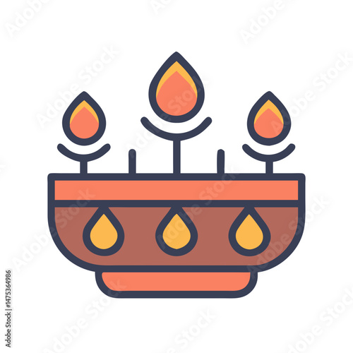 Decorative bowl with burning flames on black background vector