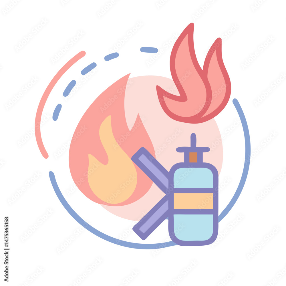 Fototapeta premium Simple illustration of fire extinguisher and flames around it