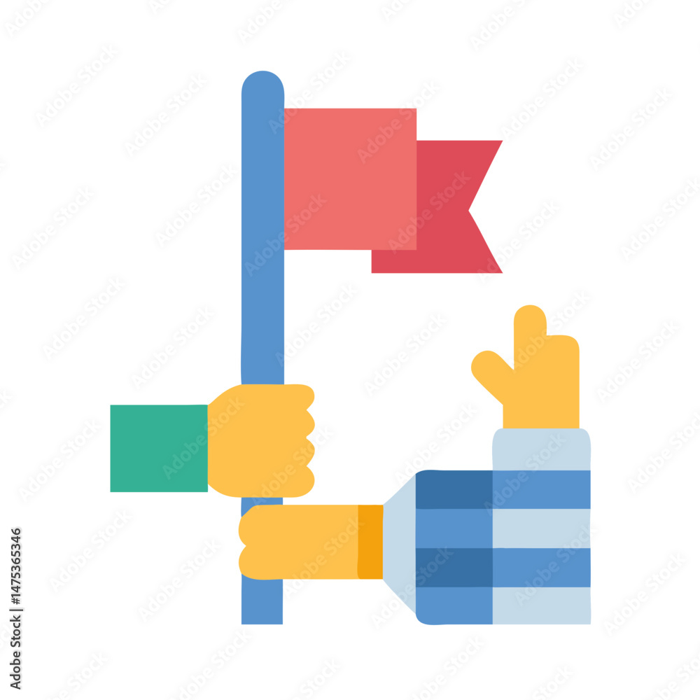 Flat design illustration of hands holding a flag symbol Flat design illustration of hands holding a flag symbol