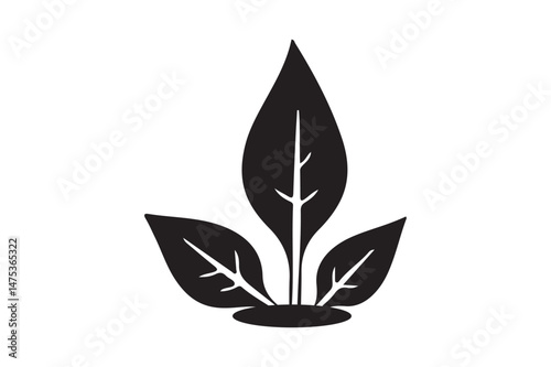 Minimal Black Plant Leaf Icon Modern Nature Symbol Vector Art