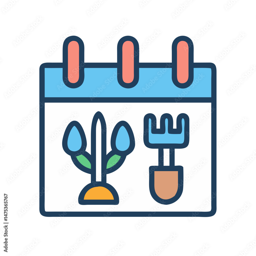 Fototapeta premium Calendar icon with planting and gardening theme elements