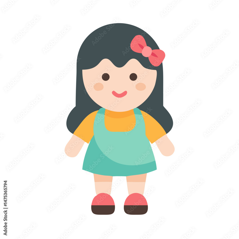 Illustration of a cute girl with a bow hair accessory Illustration of a cute girl with a bow hair accessory