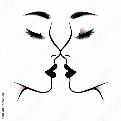 Two stylized faces kissing, showcasing intricate line work and artistic expression of love