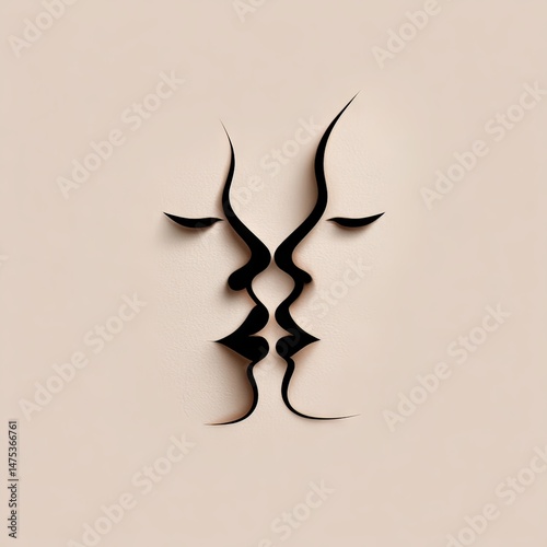 Elegant interplay of silhouettes representing love and connection in abstract art