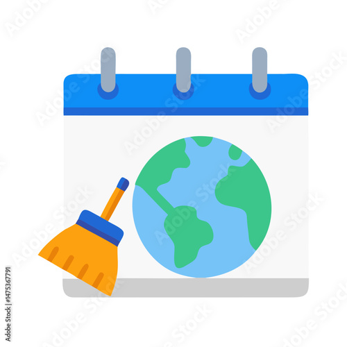 Calendar with earth icon and brush symbolizes environment protection