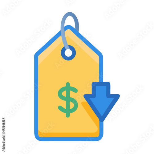 Price tag icon with down arrow indicating sale discount
