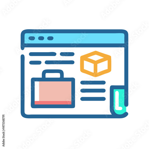 Digital web page with briefcase and package illustration icon