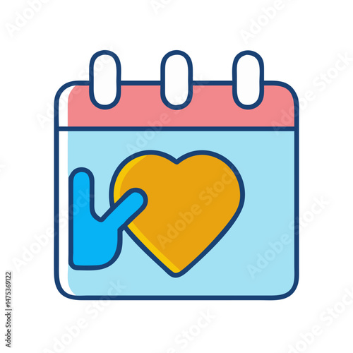 Calendar icon with heart and hand on black background