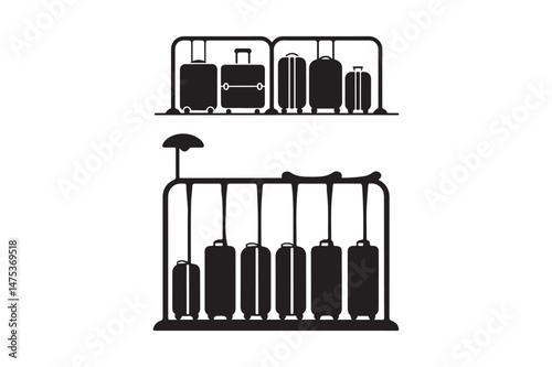 Luggage Storage Icon Set Minimal Suitcase Rack Vector Illustration