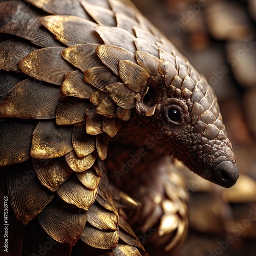 Close Up Conceptual Shot of Golden Pangolin Scales and Details
