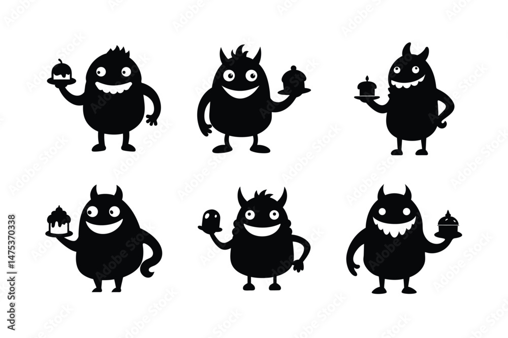 Obraz premium happy cartoon monster holding a cake.