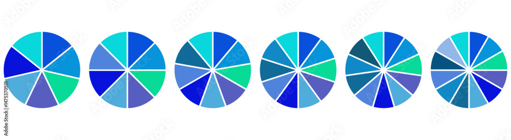 Fototapeta premium Circle pie chart parts for infographic design, circle sections 7,8,9,10,11,12