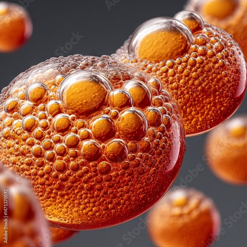 Bubbles in carbonated liquid captured in close-up during bright daylight