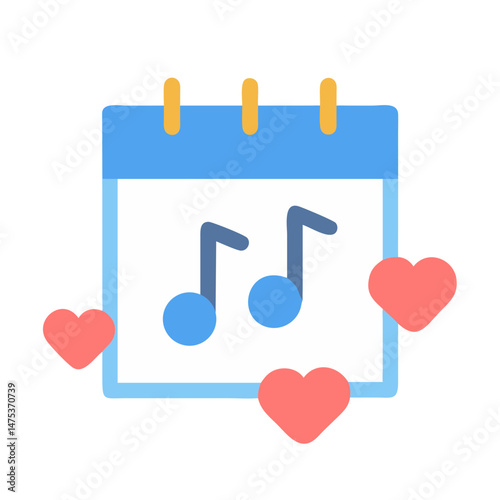 Cute Calendar with Music Notes and Love Hearts