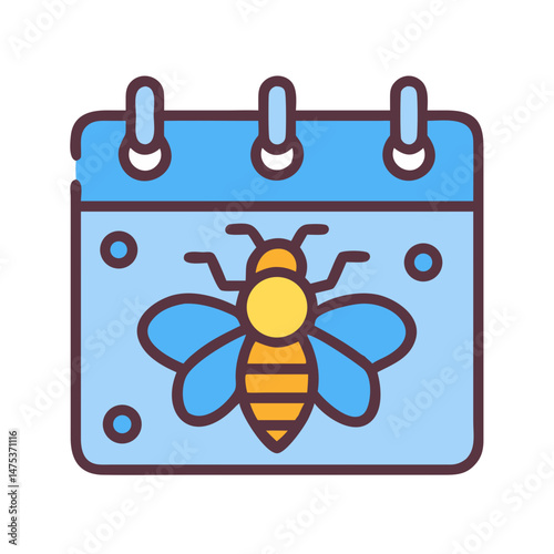 Calendar icon with bee symbol, illustrative design style
