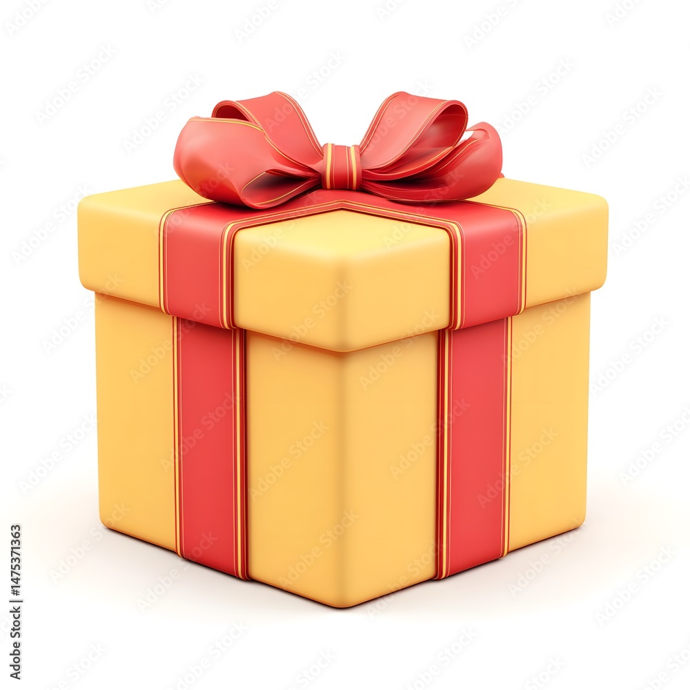 Obraz premium A yellow present with a red ribbon and bow, perfect for any occasion. A gift that is ready to give.