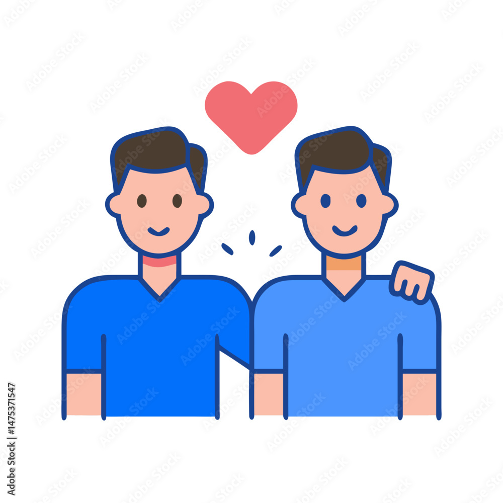 Fototapeta premium Gay couple embracing under a heart symbol on black
