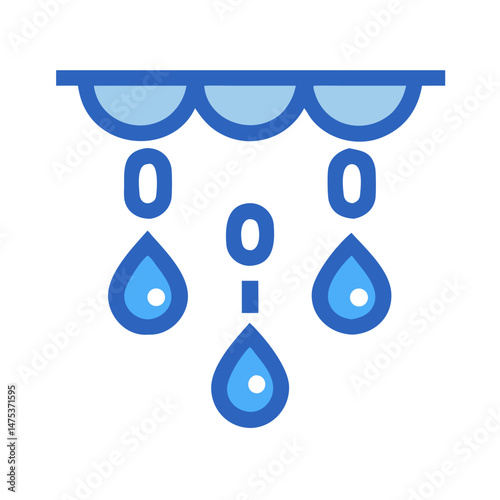 Blue stylized rain icon on a White Background design