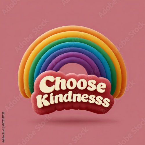 Bright rainbow design promoting kindness with cheerful colors and playful typography