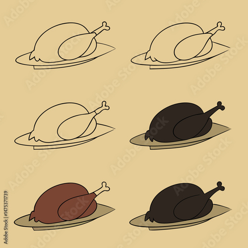roasted turkey icon Simple outline illustration