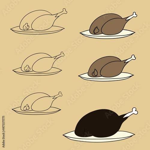 roasted turkey icon Simple outline illustration