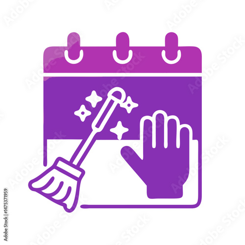 Cleaning schedule reminder icon with calendar hand and broom