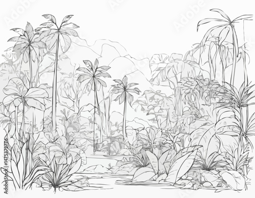 Wallpaper Mural Line Art Tropical Rainforest Torontodigital.ca