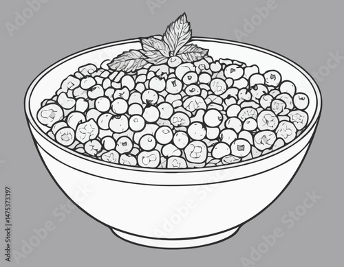 Simple Line Drawing of a Breakfast Bowl with Berries and Granola for Healthy Recipe Cards and Food Blog Illustrations.