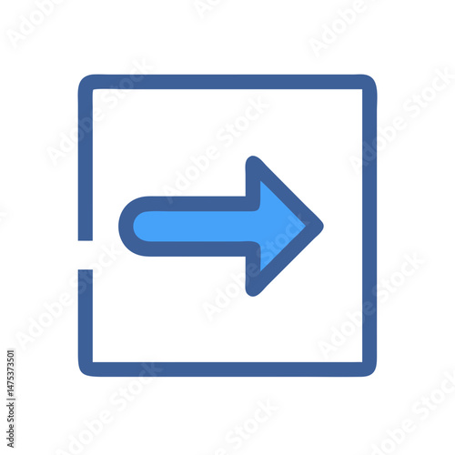 Blue arrow pointing right inside a square icon on White