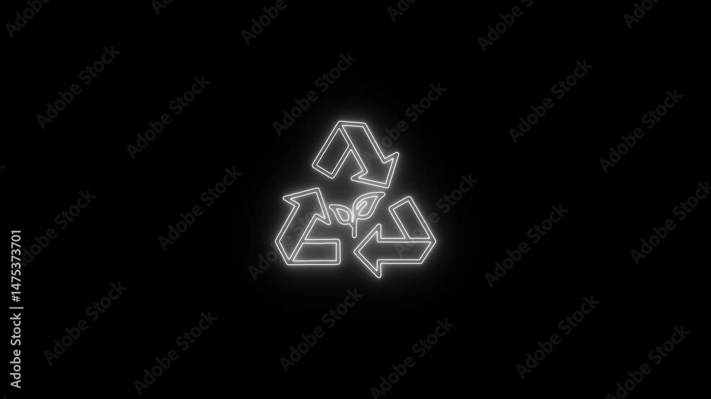 glowing neon recycling icon animation black background. 4K Video motion graphic animation. glowing neon recycling icon animation black background. 4K Video motion graphic animation.