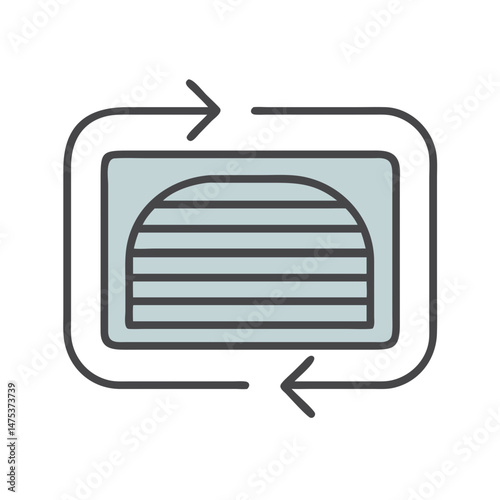 Grey ventilation icon with directional arrows for air circulation