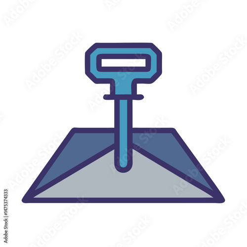 Flat vector illustration of a blue dustpan with handle