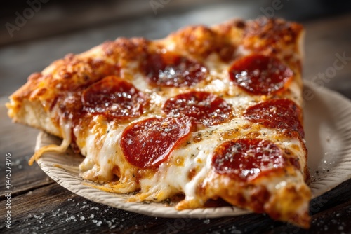 Wallpaper Mural Delicious Slice of Pepperoni Pizza on Plate with Melted Cheese Ready to Eat on Rustic Wooden Surface Torontodigital.ca