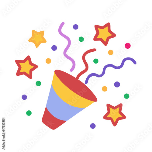 Colorful confetti explosion from a celebration party popper icon