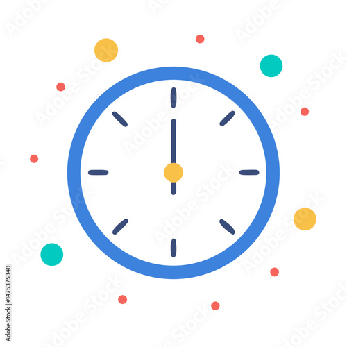 Twelve o'clock stylish minimalistic flat clock illustration midnight time