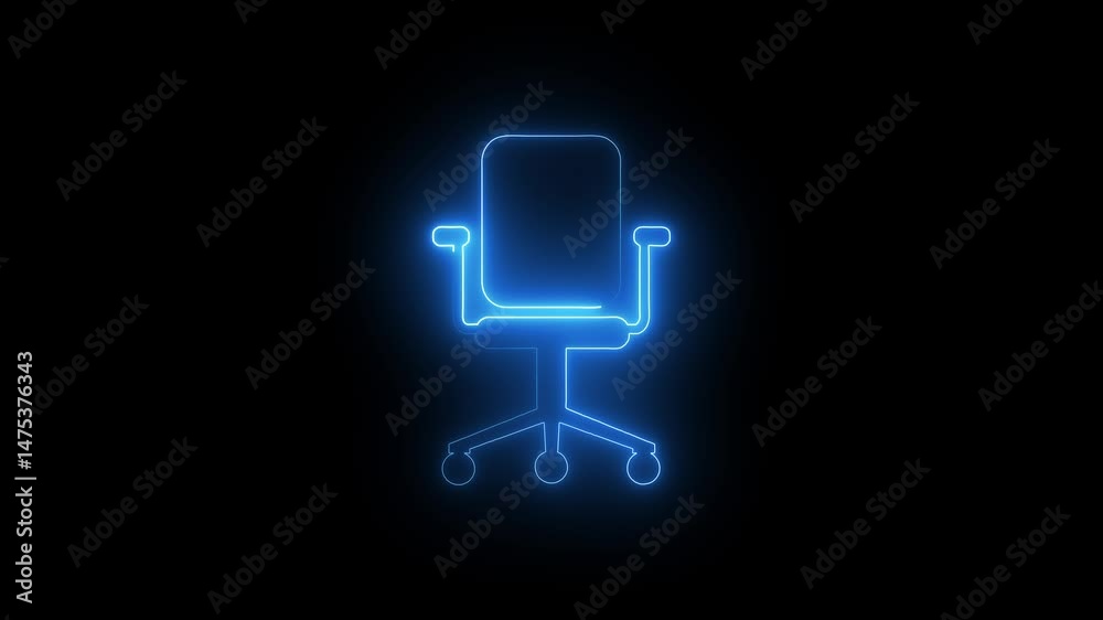 glowing neon light chair icon animation on a black background in blue color. Digital computer chair animation. motion graphic animation.